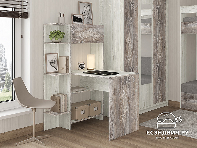 Стол письменный угловой лев. step "Лаворо" (Сосна винтерберг/Бетон пайн экзотик) D_L3