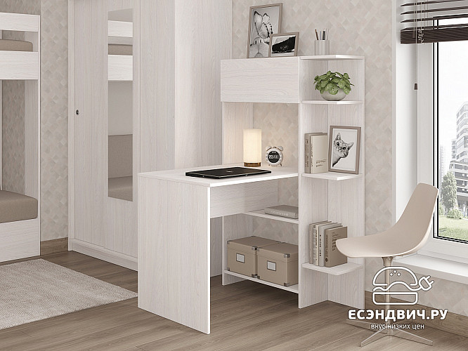 Стол письменный угловой прав. step "Лаворо" (Анкор белый) D_L3