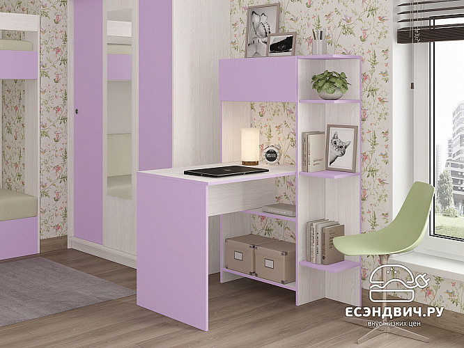 Стол письменный угловой прав. step "Лаворо" (Анкор белый/Ирис) D_L3