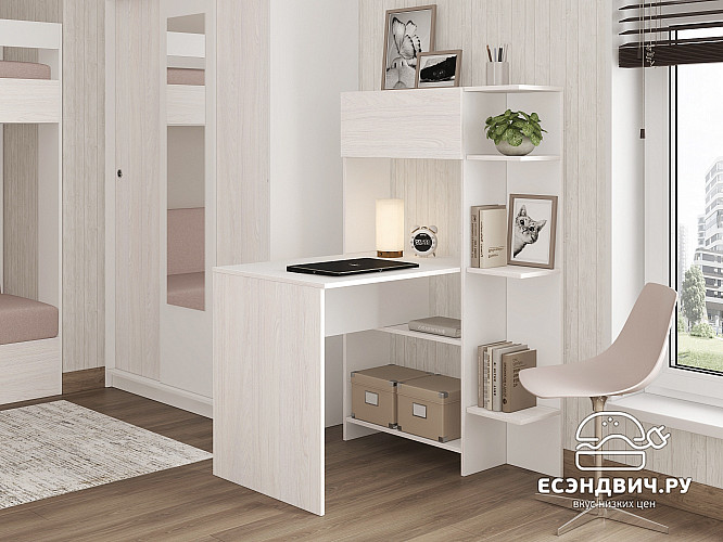 Стол письменный угловой прав. step "Лаворо" (Белый/Анкор белый) D_L3