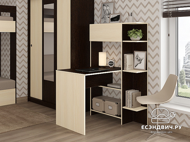 Стол письменный угловой прав. step "Лаворо" (Венге/Выбеленный Дуб) D_L3