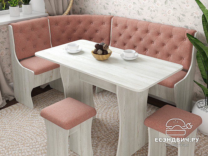 Кухонный уголок bravo "Оливьер" (Сосна Винтерберг/Велюр Beverly Clay (AT)) -G/Л3