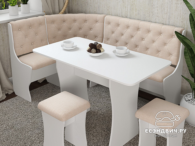 Кухонный уголок bravo "Оливьер" (Белый/Рогожка Savana Plus Ivory (AT)) -G/Л3