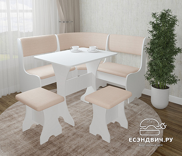 Кухонный уголок compatto "Оливьер" (Белый/Рогожка Savana Plus Ivory (AT)) -G