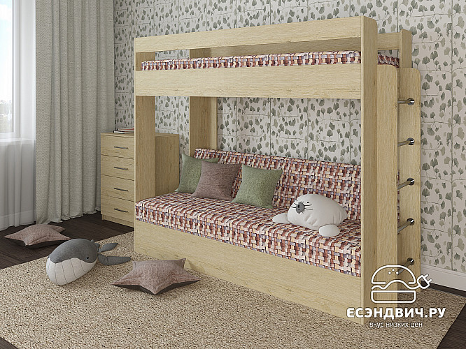 Кровать двухъярусная с диваном "Лаворо" (Пикард/Принт Strunk 4 (Bt)) D