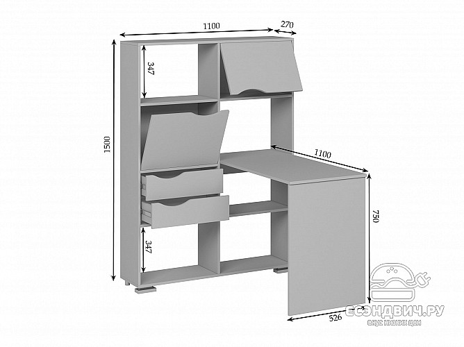 Стол письменный угловой лев. "Лаворо" (Анкор белый/Дуб Аризона) D