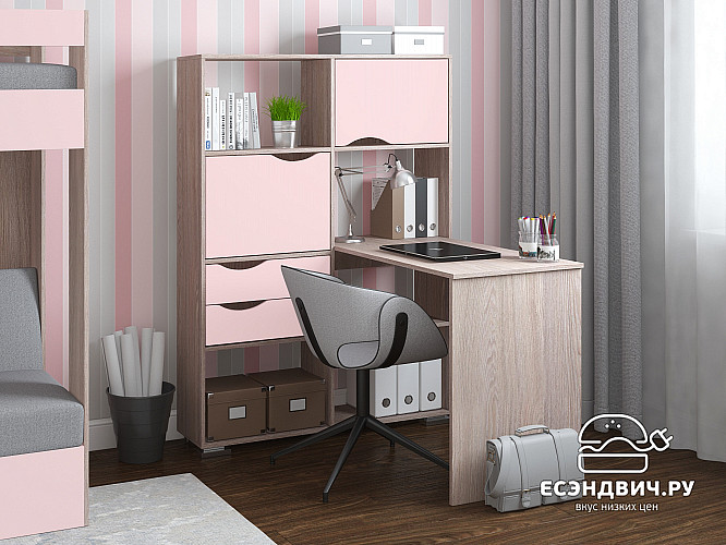 Стол письменный угловой лев. "Лаворо" (Анкор светлый/Розовый кварц) D