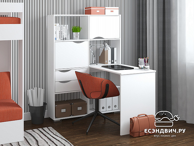 Стол письменный угловой лев. "Лаворо" (Белый) D