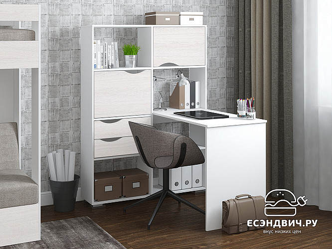 Стол письменный угловой лев. "Лаворо" (Белый/Анкор белый) D