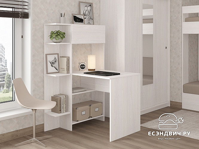 Стол письменный угловой лев. "Лаворо" (Анкор белый) D_L3