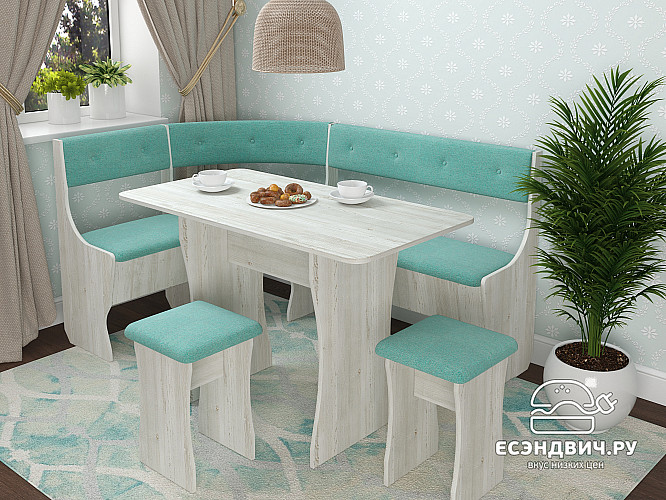 Кухонный уголок bello "Оливьер" (Сосна Винтерберг/Велюр Romance Mint (AT)) -G/Л1