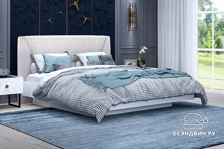 Кровать 1800 с подъемн.мех. "Лилиан" (Белый/Велюр Catania white ) -Kr/Mrs