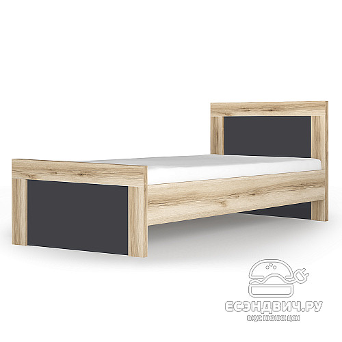 Кровать 900 с ортопед.осн.  "Сканди" (Дуб Каньон/Антрацит/Экокожа polo графит) -Kr/Scnd