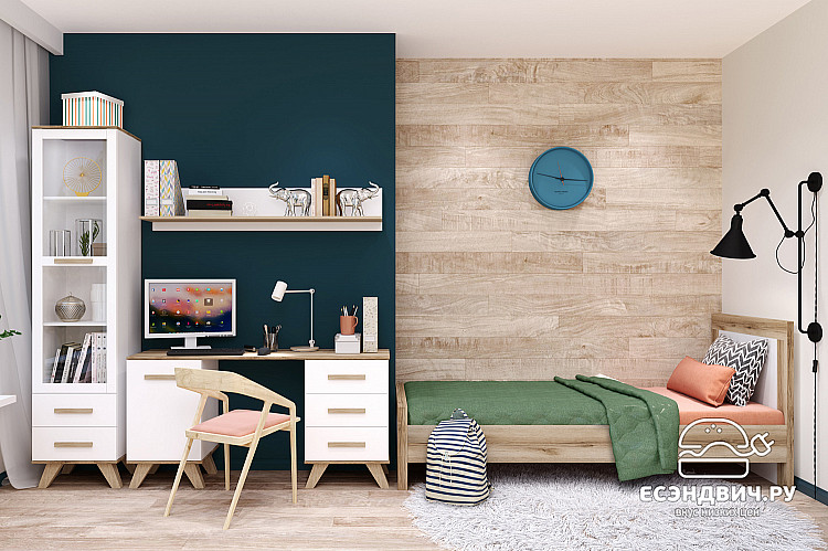 Детская 4 предм. "Сканди" (МДФ) (Белый/Дуб Каньон/Глянец белый)-Kr/Scnd