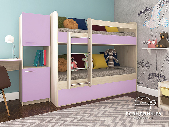 Кровать двухъярусная "Лаворо" (Сосна астрид/Ирис) D/Ds