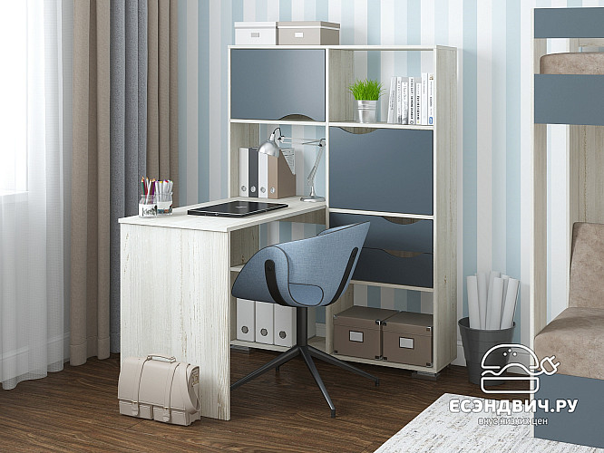 Стол письменный угловой прав. "Лаворо" (Сосна винтербег/Маренго) D