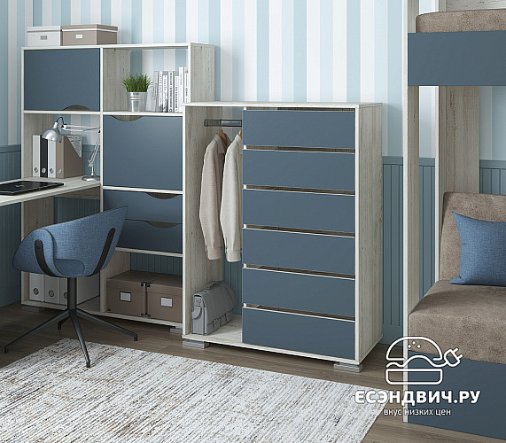 Комод-шкаф высокий прав. "Лаворо" (Сосна винтерберг/Маренго) D_Np