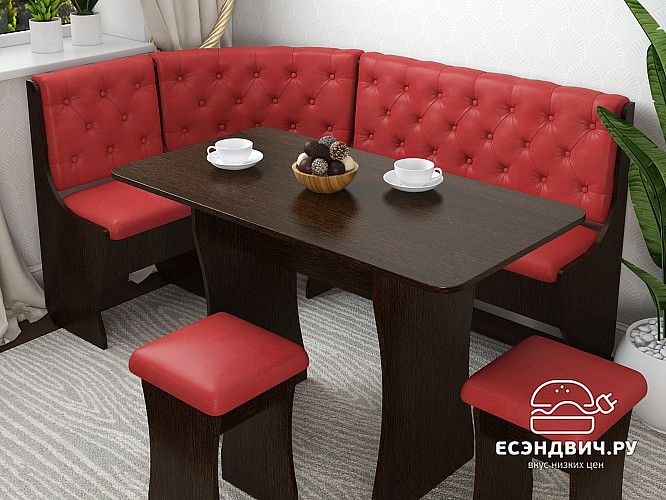 Кухонный уголок bravo "Оливьер" (Венге/Кожзам Marvel Red (AT)) -G/Л3