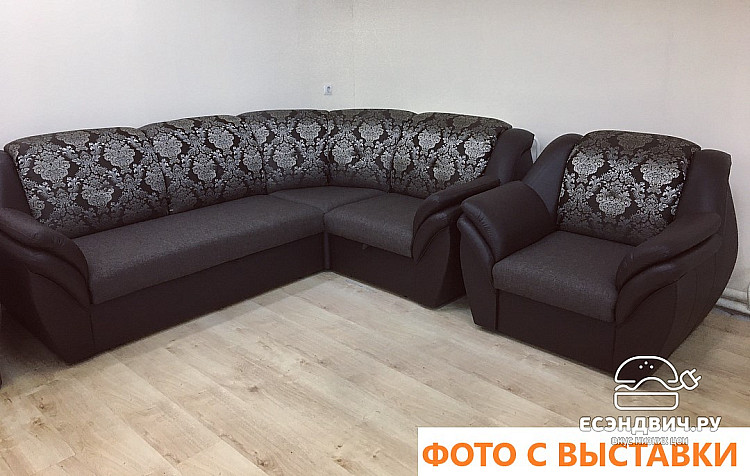 Диван угловой Дакота (Велюр Dream Indigo (AT)/Иск.кожа Mercury Black 620 (AT)/Жаккард Milano Damask Indigo (AT)