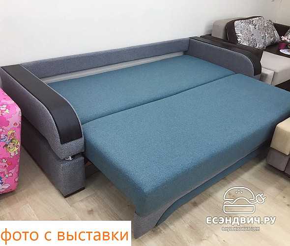 Диван-еврокнижка Диего (Велюр Dream Indigo (AT)/Иск.кожа Mercury Black 620 (AT)/Жаккард Milano Damask Indigo (AT)/МДФ Венге)