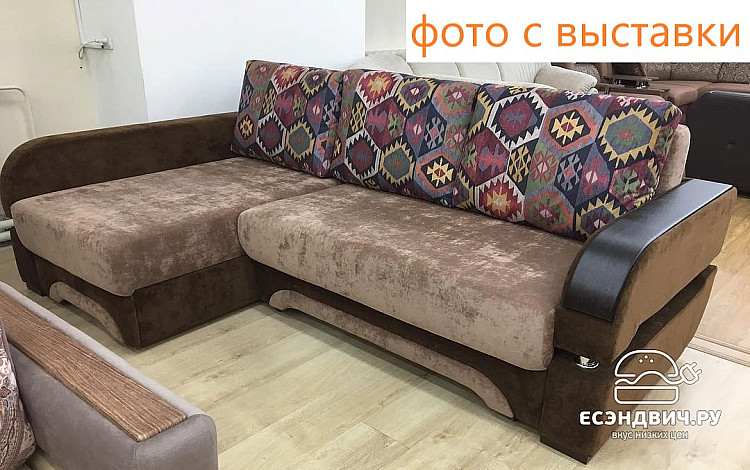 Диван угловой (универс.угол) Диего (Велюр Dream Indigo (AT)/Иск.кожа Mercury Black 620 (AT)/Жаккард Milano Damask Indigo (AT)/МДФ Венге)