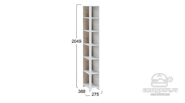 Стеллаж торцевой "Positano"(Белый/Дуб Бонифацио)-Tr-Рв