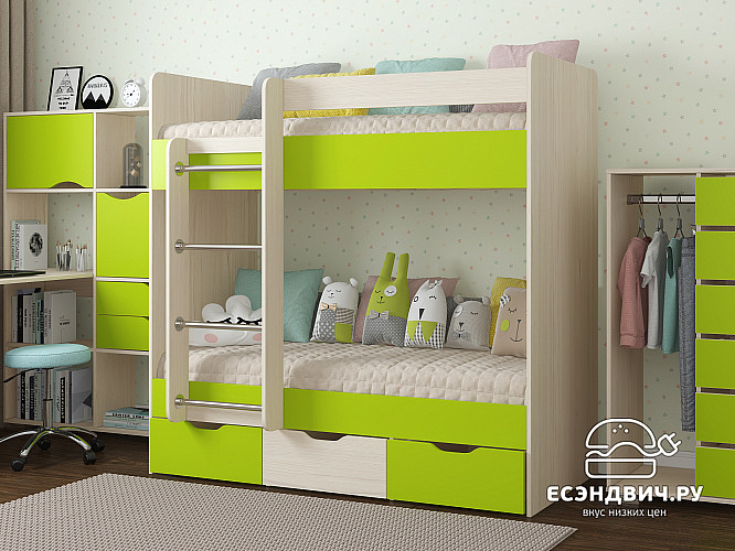 Кровать двухъярусная 70х160 tre "Лаворо" (Сосна астрид/Лайм) D