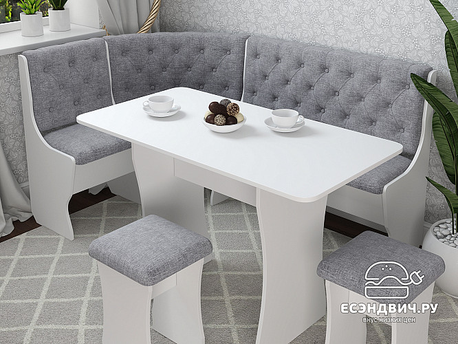 Кухонный уголок bravo "Оливьер" (Белый/Рогожка Savana Plus Ash) -G/Л3