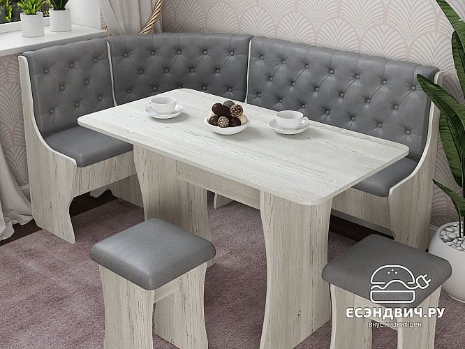 Кухонный уголок bravo "Оливьер" (Сосна винтерберг/Кожзам Mango 13 Grey (BT)) -G/Л3