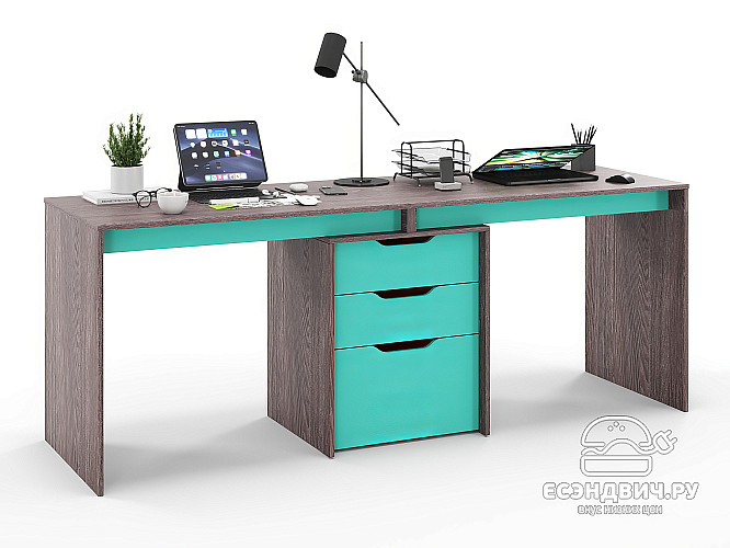 Стол письменный 1,8 grand "Лаворо" (Анкор тёмный/Аква) D