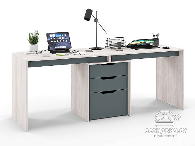 Стол письменный 2,0 grand "Лаворо" (Анкор белый/Базальт) D