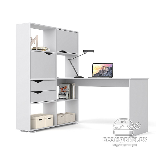 Стол письменный угловой лев. L "Лаворо" (Анкор белый / Ирис) D