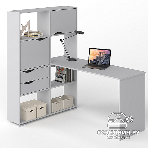 Стол письменный угловой лев. L "Лаворо" (Дуб бунратти / Вулканический серый) D