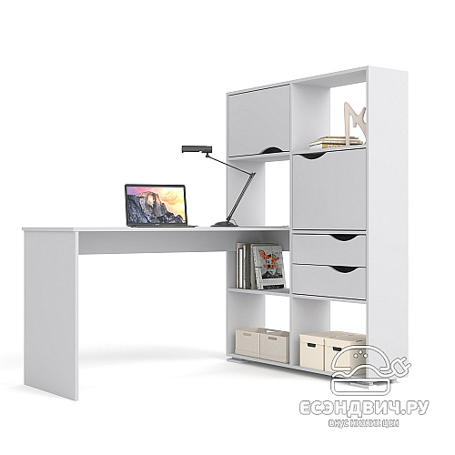 Стол письменный угловой прав. L "Лаворо" (Анкор белый / Анкор белый) D