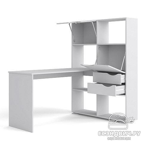 Стол письменный угловой прав. L "Лаворо" (Анкор белый / Дуб аризона) D