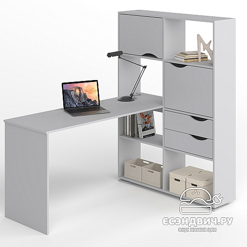 Стол письменный угловой прав. L "Лаворо" (Белый / Белый глянец) D