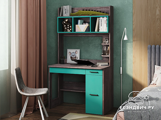 Стол письменный 1,0х1,8 прав.art "Лаворо" (Анкор темный / Аква) /1795