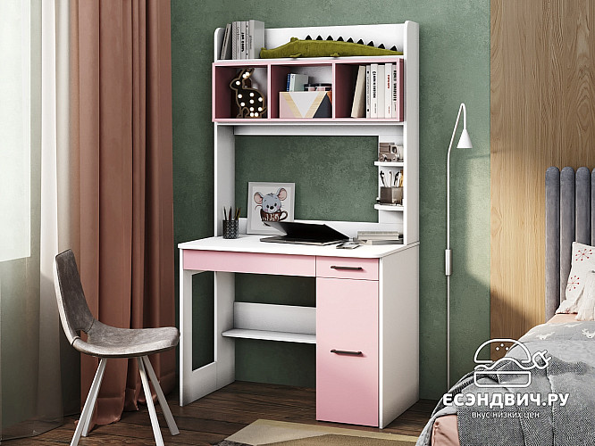 Стол письменный 1,0х1,8 прав.art "Лаворо" (Белый / Розовый кварц) /1795