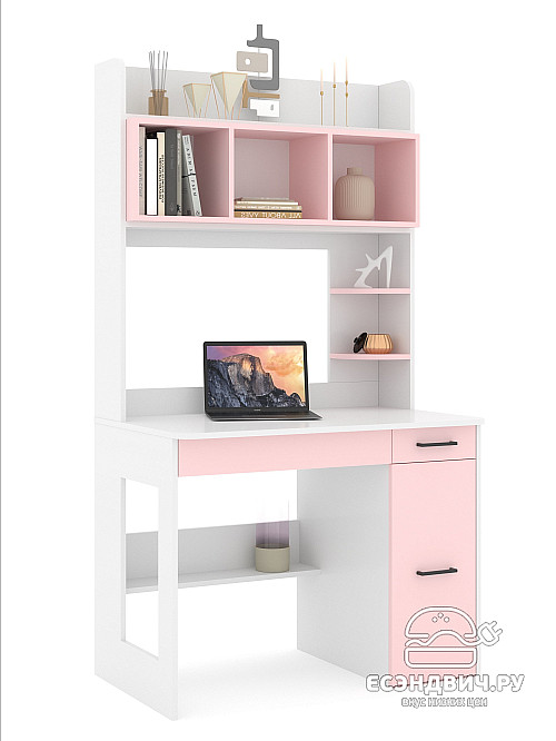 Стол письменный 1,0х1,8 прав.art "Лаворо" (Белый / Розовый кварц) /1795