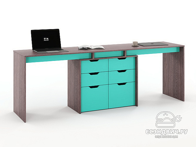 Стол письменный 2,2 grand tre "Лаворо" (Анкор темный / Аква) D