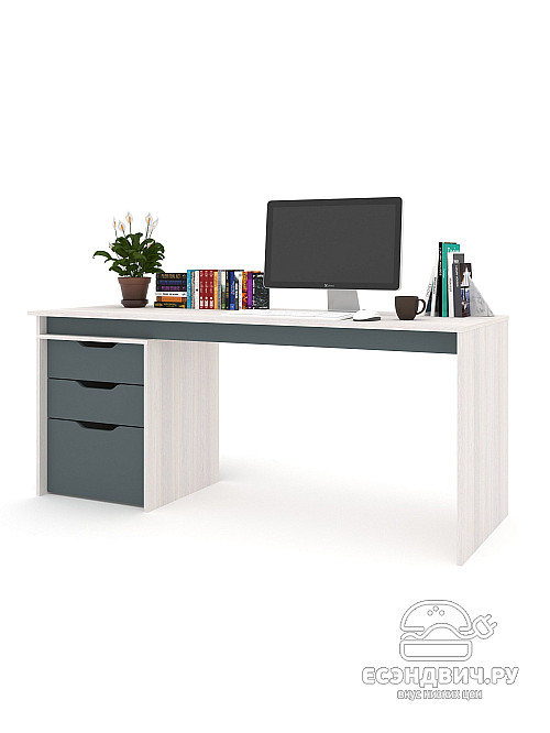 Стол письменный 1,8 S grand "Лаворо" (Анкор белый / Базальт) /1919