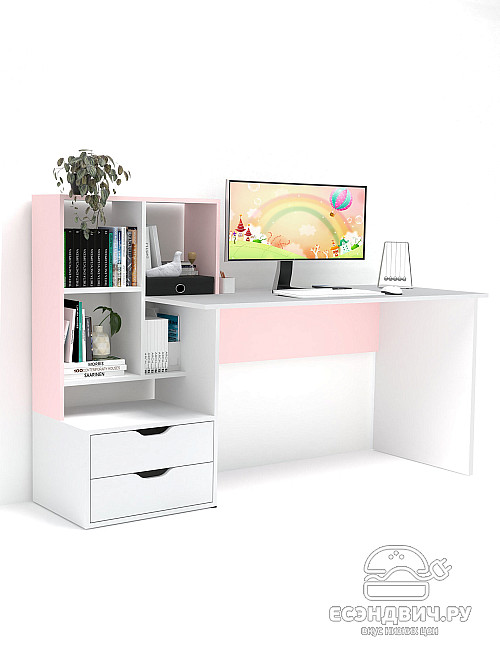 Стол письменный 5 170х60 левый grand "Лаворо" (Белый / Розовый кварц) /1885